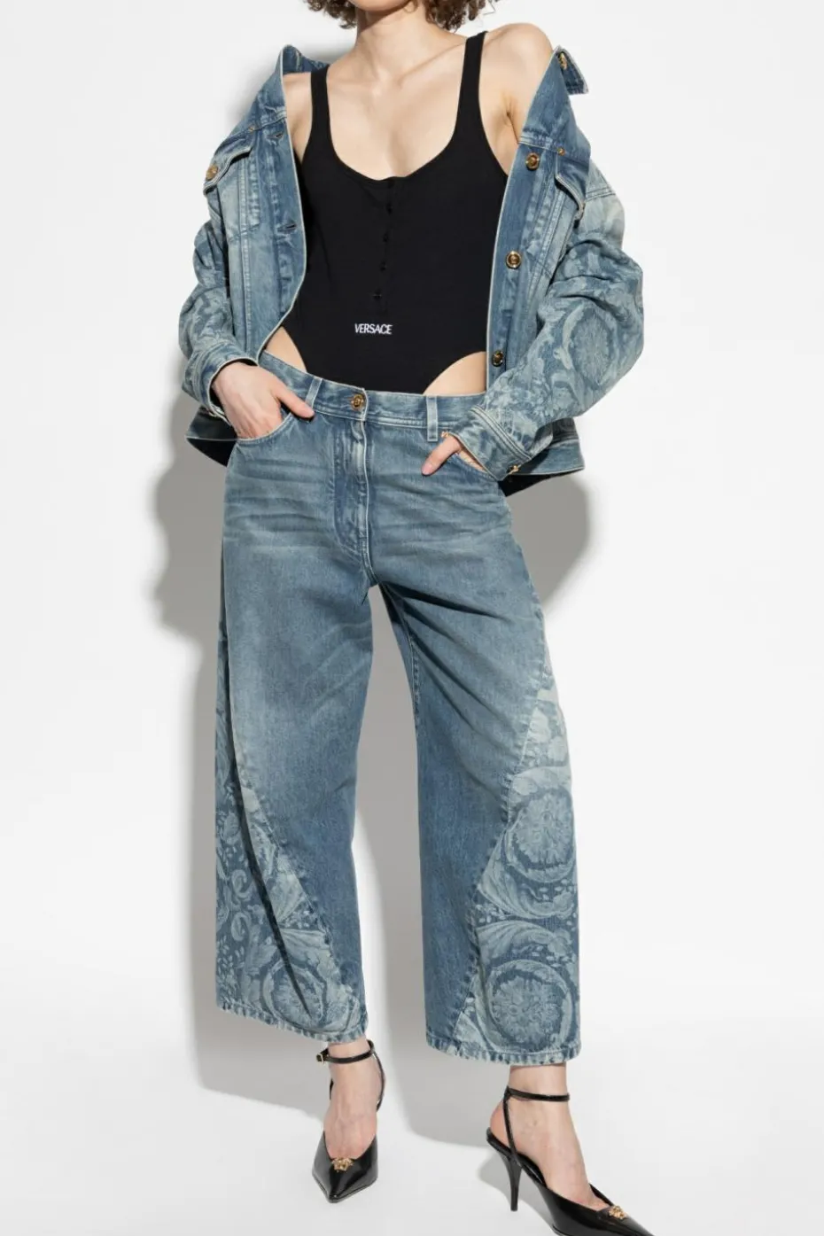Versace CZARNY Body z wyszytym logo