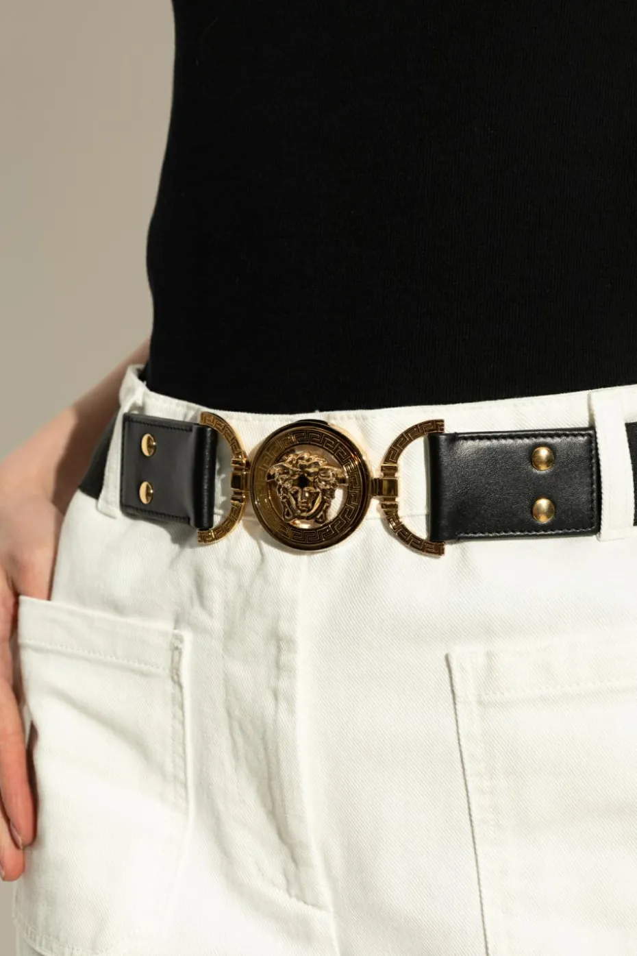 Versace CZARNY Elastyczny pasek