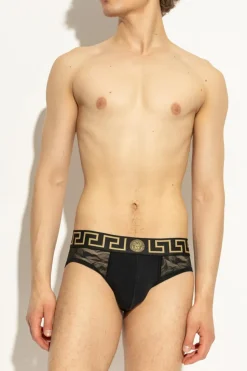 Versace CZARNY Figi z koronkowym tyłem