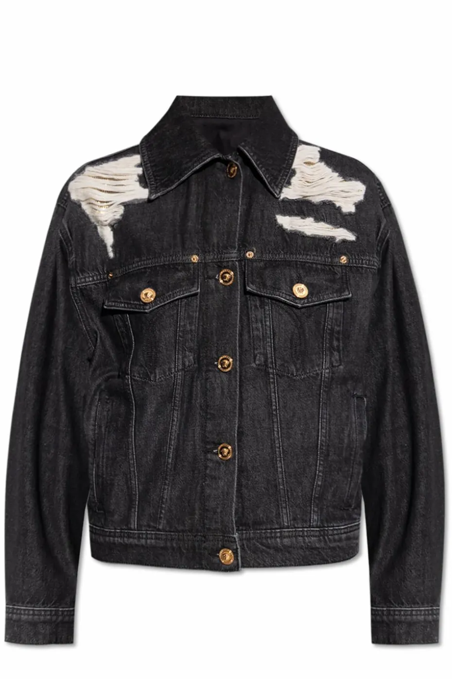 Versace CZARNY Jeansowa kurtka z efektem `vintage`