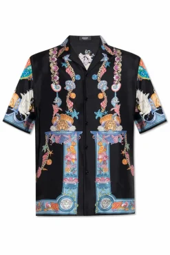 Versace CZARNY Jedwabna koszula z nadrukiem `Coral Theatre`