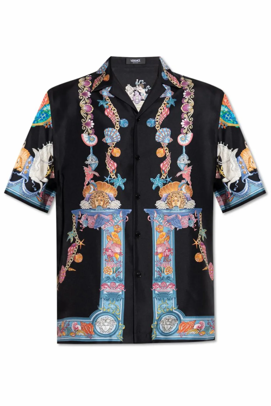 Versace CZARNY Jedwabna koszula z nadrukiem `Coral Theatre`