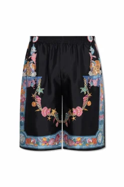 Versace CZARNY Jedwabne szorty z nadrukiem `Coral Theatre`