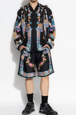 Versace CZARNY Jedwabne szorty z nadrukiem `Coral Theatre`