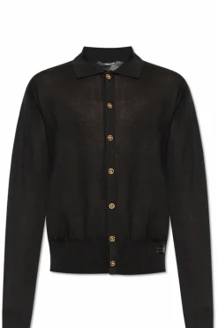 Versace CZARNY Kardigan z kołnierzem