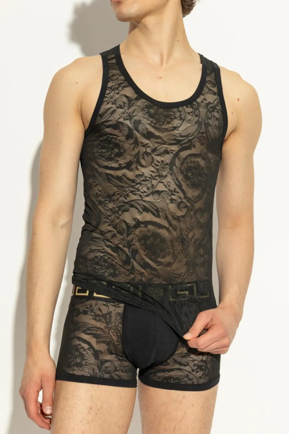 Versace CZARNY Koronkowy top