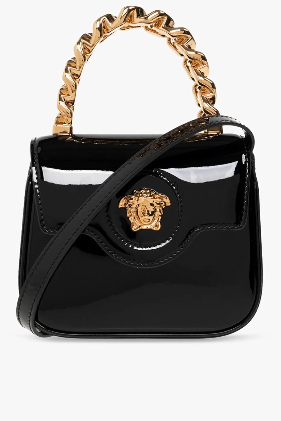 Versace CZARNY Lakierowana torba na ramię ‘La Medusa Mini’