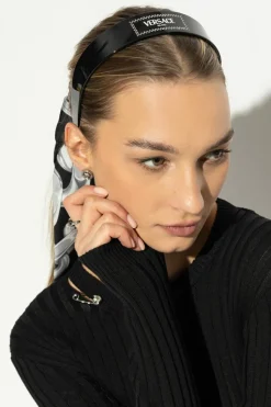 Versace CZARNY Opaska na głowę z połyskującymi kryształami