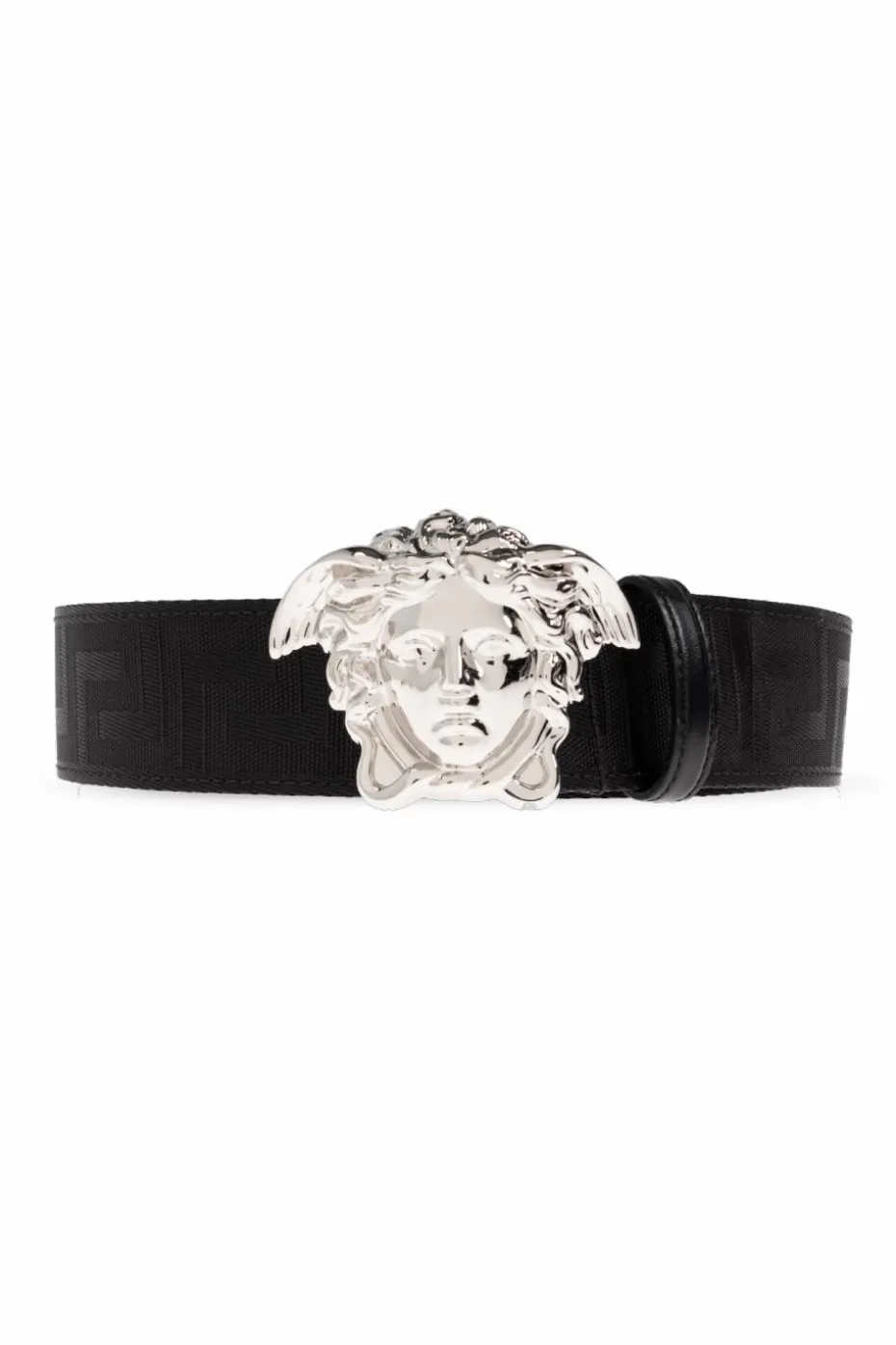 Versace CZARNY Pasek z charakterystycznym greckim wzorem