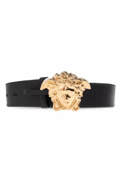 Versace CZARNY Pasek z charakterystycznym greckim wzorem