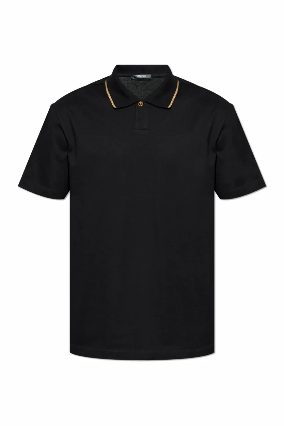 Versace CZARNY Polo z lureksową nicią