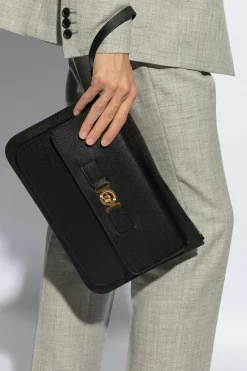 Versace CZARNY Skórzana aktówka