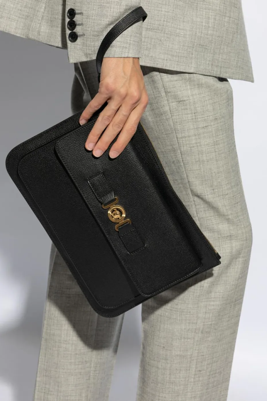 Versace CZARNY Skórzana aktówka