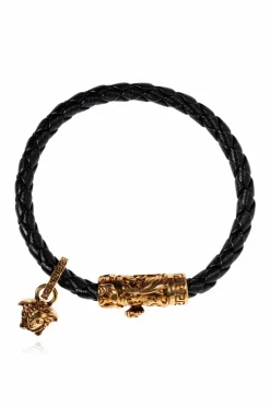 Versace CZARNY Skórzana bransoleta