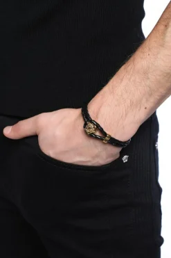Versace CZARNY Skórzana bransoleta