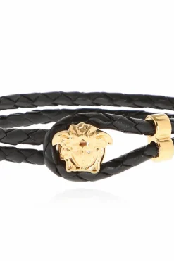Versace CZARNY Skórzana bransoleta