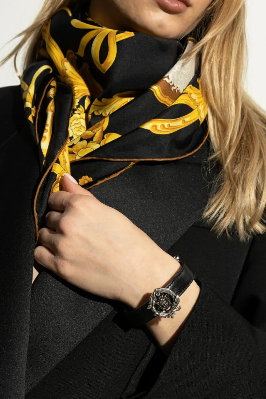 Versace CZARNY Skórzana bransoleta