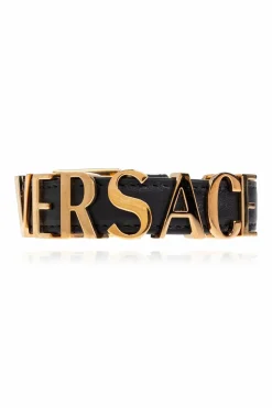 Versace CZARNY Skórzana bransoleta