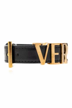 Versace CZARNY Skórzana bransoleta z logo