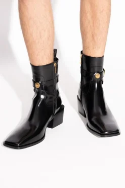 Versace CZARNY Skórzane botki na obcasie