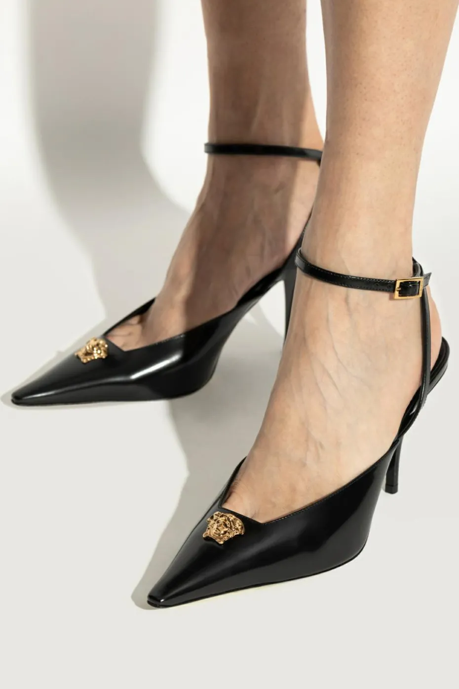 Versace CZARNY Skórzane buty na obcasie