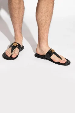 Versace CZARNY Skórzane klapki