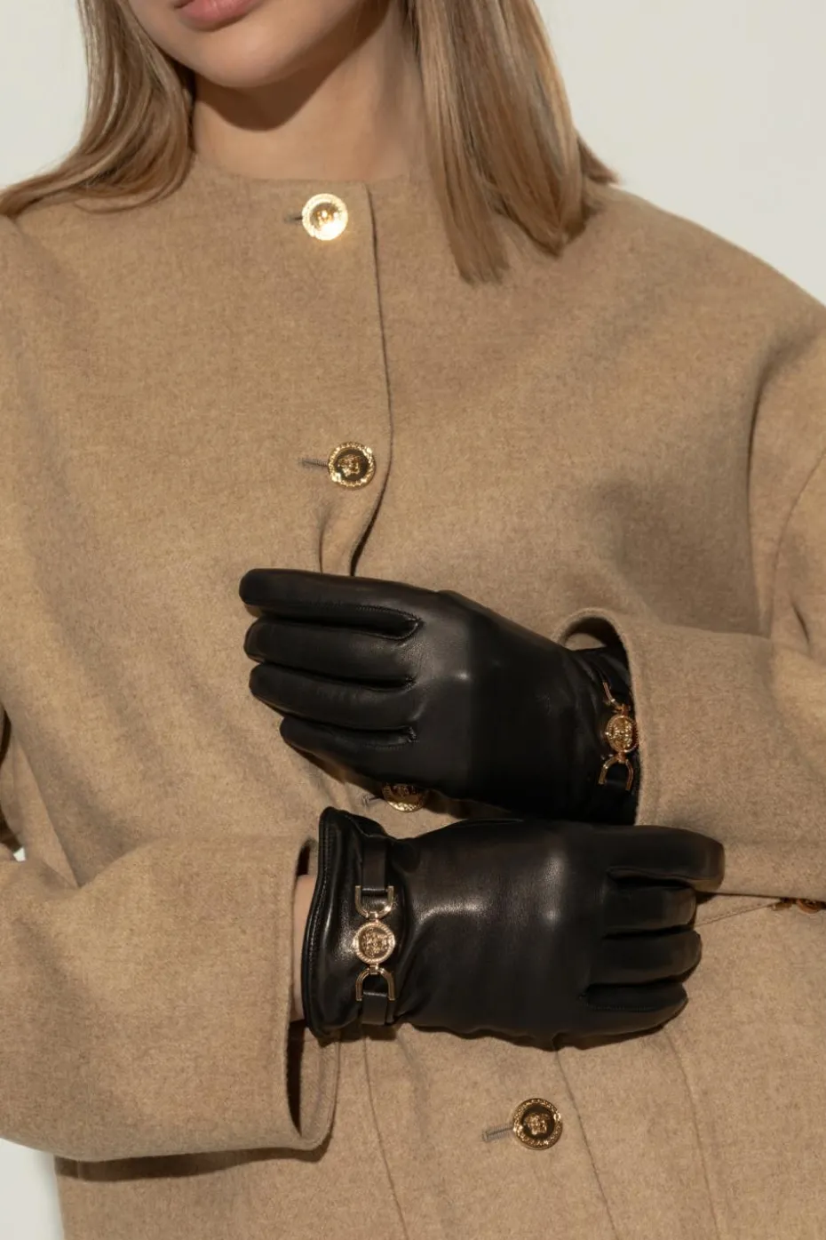Versace CZARNY Skórzane rękawiczki