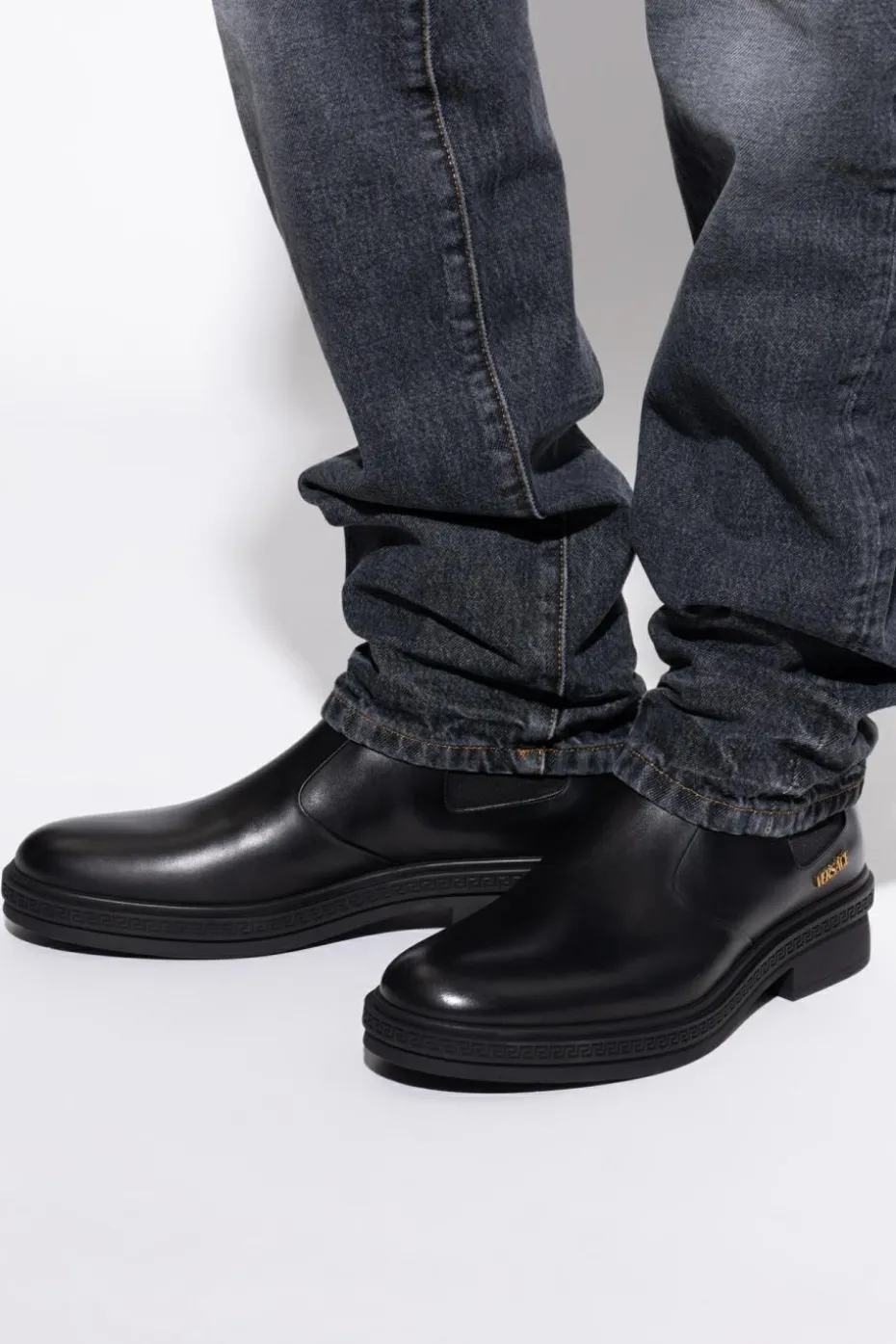 Versace CZARNY Skórzane sztyblety