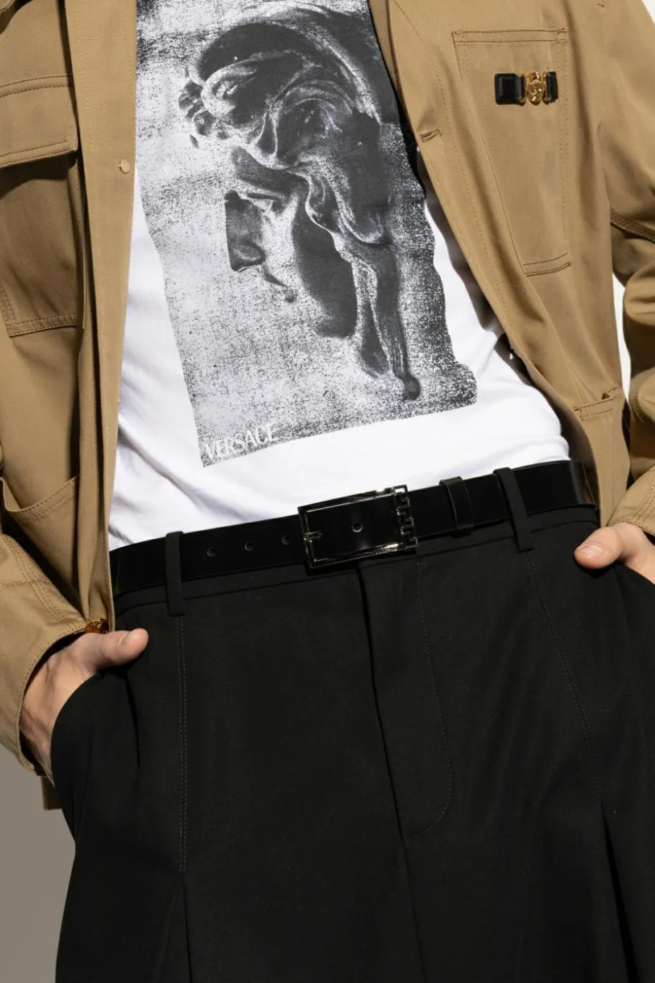 Versace CZARNY Skórzany pasek