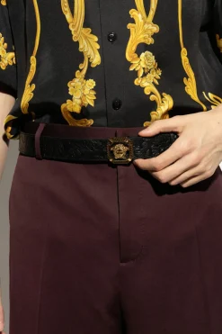 Versace CZARNY Skórzany pasek.