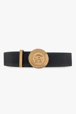 Versace CZARNY Skórzany pasek z dekoracyjną klamrą