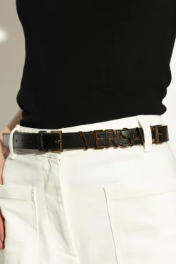 Versace CZARNY Skórzany pasek