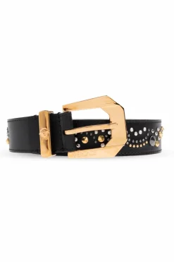 Versace CZARNY Skórzany pasek z aplikacjami