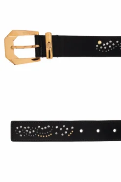 Versace CZARNY Skórzany pasek z aplikacjami