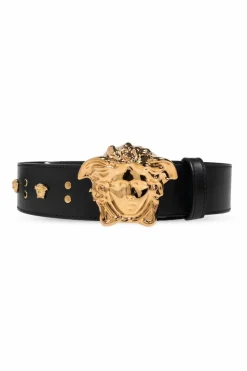 Versace CZARNY Skórzany pasek z aplikacjami