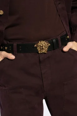 Versace CZARNY Skórzany pasek z aplikacjami