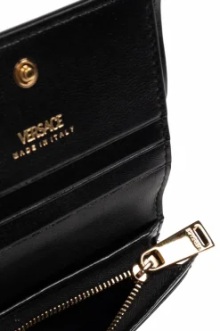 Versace CZARNY Skórzany portfel z logo