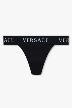 Versace CZARNY Stringi z logo