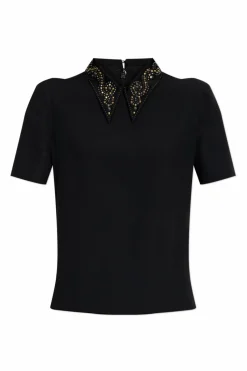 Versace CZARNY Top z aplikacjami na kołnierzu