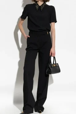 Versace CZARNY Top z aplikacjami na kołnierzu