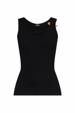 Versace CZARNY Top z dekoracyjna agrafką