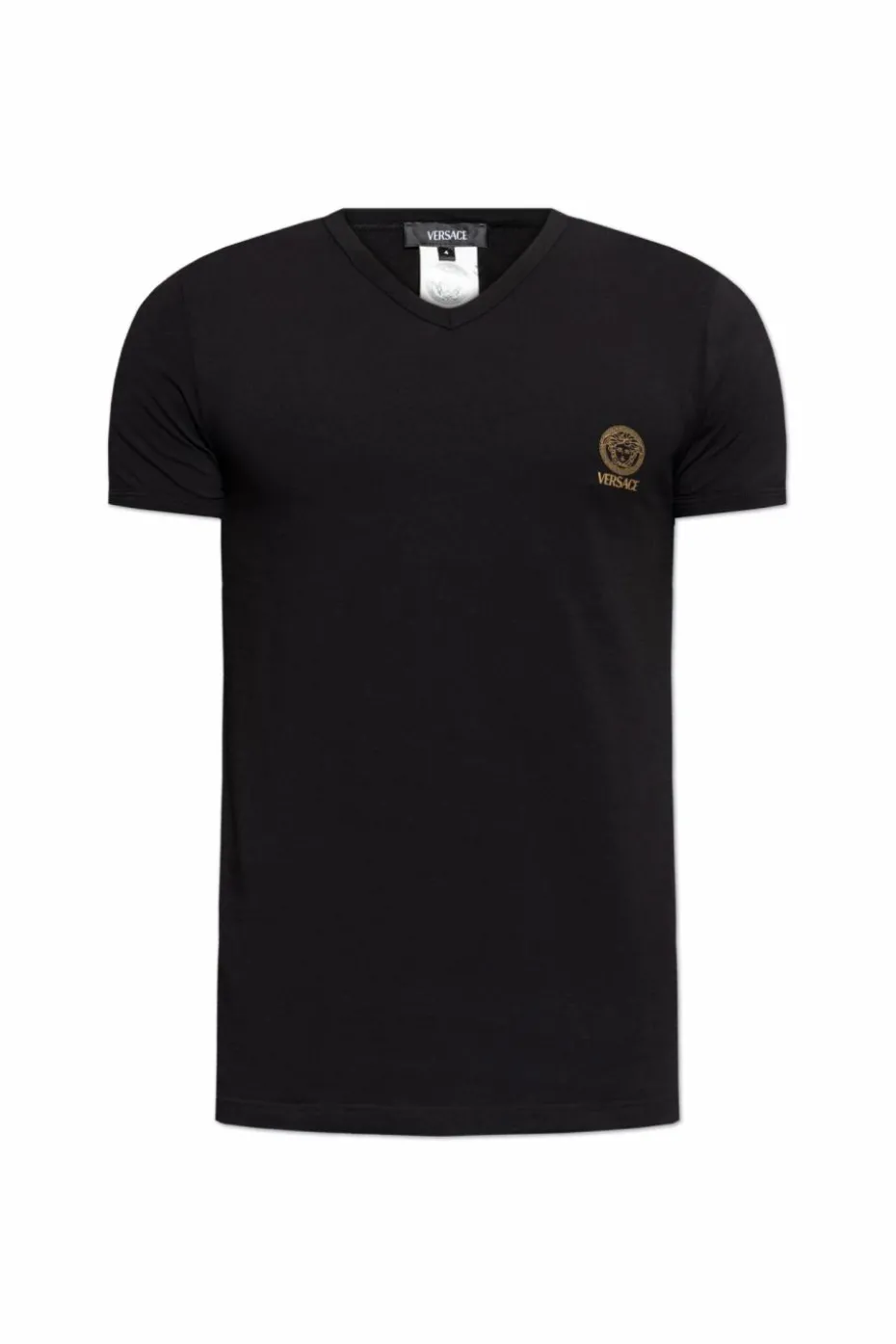 Versace CZARNY T-shirt bieliźniany z dekoltem w serek