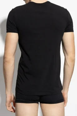 Versace CZARNY T-shirt bieliźniany z dekoltem w serek