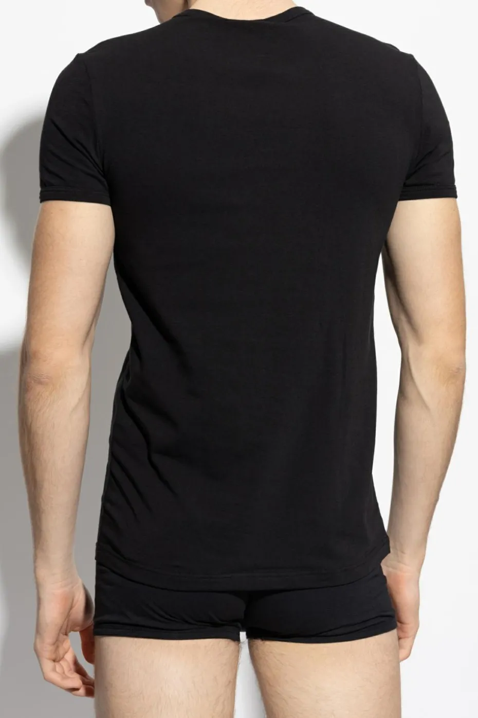 Versace CZARNY T-shirt bieliźniany z dekoltem w serek