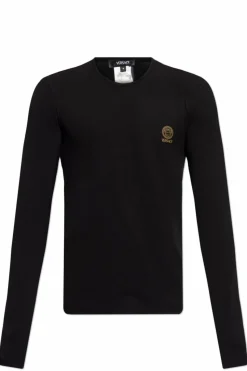Versace CZARNY T-shirt bieliźniany z długimi rękawami