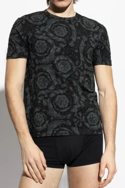Versace CZARNY T-shirt bieliźniany z nadrukiem `Barocco`