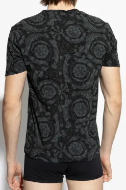 Versace CZARNY T-shirt bieliźniany z nadrukiem `Barocco`