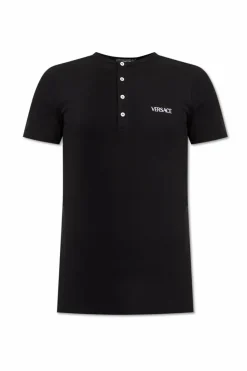 Versace CZARNY T-shirt z bieliźniany z wyszytym logo