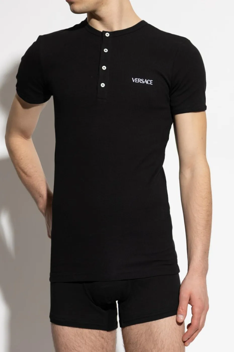 Versace CZARNY T-shirt z bieliźniany z wyszytym logo