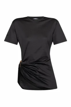 Versace CZARNY T-shirt z dekoracyjną agrafką
